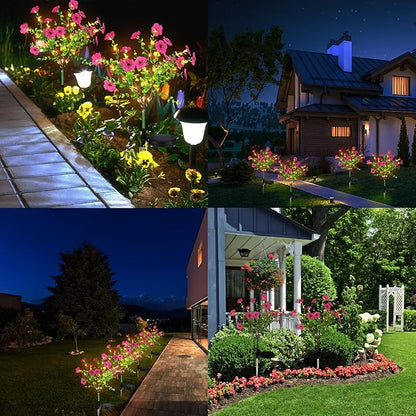 Glooglitter 2 Pack Solar Stake Lights Outdoor Decor Waterproof Mums Artificial Flowers Solar Lights for Outdoor Garden Yard Pathway Decor (Rose Red,Violet)