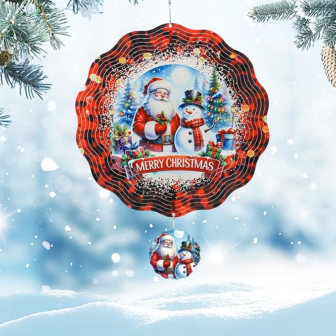 Christmas Wind Spinners Outdoor - Xmas Gifts for Women Mom Men, 3D Cute Snowman Santa Winter Wind Spinner for Yard Garden Decor, Hanging Kinetic Metal Wind Spinners 12 Inch