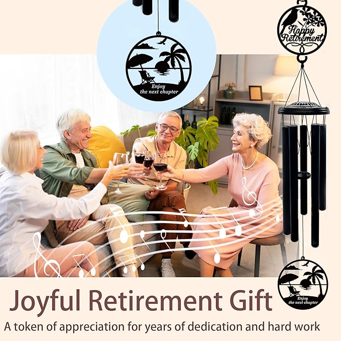 37'' Retirement Gifts Wind Chimes for Woman Men,Happy Retirement Gifts for Coworker Colleague Boss Teachers Nurses Friends,Retirement Decorations