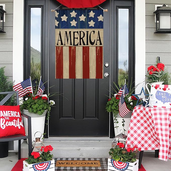 4th of July House Flags for Outdoor, Patriotic American Flag Large Yard Flag,Seasonal Decorative Decorations for Summer 250th Years America Anniversary Holiday Outside 28x40 Inch Double Sided