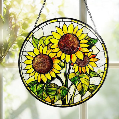 Stained Glass Suncatchers for Windows, 8 in Hanging Sun Catchers Indoor Window, Mother's Day Birthday Gifts for Sunflower Lovers Women Men Mom
