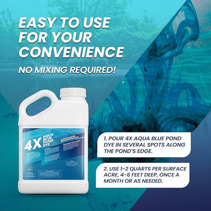 1 Gallon Aqua Blue Pond Dye 4X Concentrate, Lake & Pond Dye Blue for Aqua Colored Water, Ideal Lake Colorant, Aquashade Colorant that Protects Against Sunlight - Ideal for Fish and Wildlife
