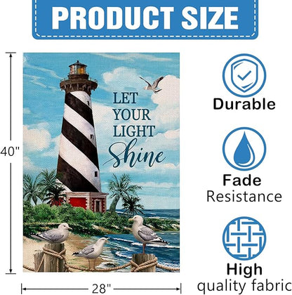 Dyrenson Let Your Light Shine Summer Lighthouse Beach Coastal Decorative House Flag, Ocean Beach Garden Yard Outside Decorations Outdoor Large Decor 28x40