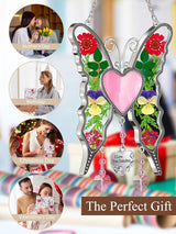 KY&BOSAM Heart Butterfly Suncatcher I Love You Grandma Stained Glass Panels Pink Heart for Windows Wind Chimes Metal Engraved Charm Gifts for Grandma Mothers Day Valentine's Birthday Christmas