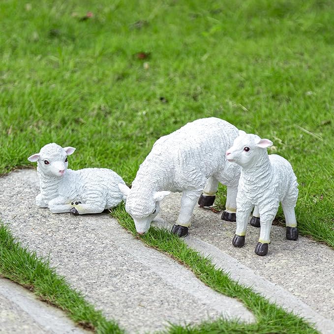 Outdoor Resin Sheep Sculpture Decoration Garden Farm Yard Gift Artificial Lamb Sculpture 5.9 x 3.9 x 3.5 inches