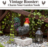 Metal Rooster Statue Chicken Decor, Rustic Farmhouse Spring Garden Yard Art, Weather Resistant Outdoor Sculpture for Patio Lawn Backyard, Ideal for Home Kitchen Decor