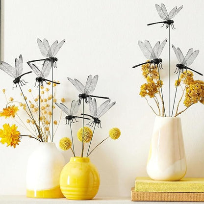 Jongdari 12pcs Black Dragonfly Clip, DIY Realistic Fake Dragonflies Clip-On Garden Outdoor Decor Stakes Plastic Dragon Fly Clips Plant Decorations for Pots, Includes Pliers & Clips