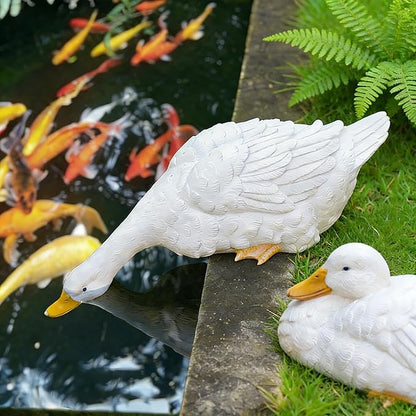 Drinking Duck Statue Outdoor Decor for Garden, Fairy Yard Figurines Home Sculptures for Lawn Patio Front Porch Backyard