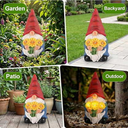 Gnomes Solar Garden Decor Garden Statues Sunflower Gnome Figurines Birthday Gifts for Women Mothers Day Gifts for Mom Grandma Outdoor Decorations for Yard Lawn Patio