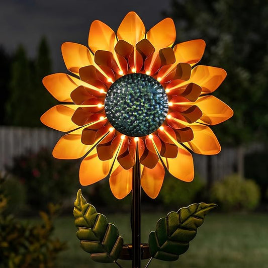 Sunflower Solar Wind Spinners for Yard and Garden - 52" Metal Windmill Ligths with LED Wind Sculptures with Stake for Lawn Patio Decor