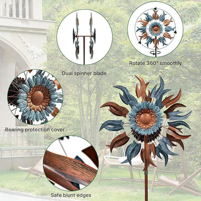 Wind Spinners Outdoor, 84" Large Metal Kinetic Wind Sculptures for Garden, Classic Yard Art with 2 Piece Welcome Flag Decoration