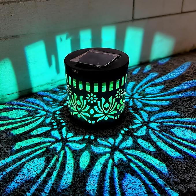 Decorative Solar Mandala Lights - Outdoor Metal Solar Powered Deck Step Wall Lights, Mandala Theme Waterproof Fence Mini Light for Garden Post Patio Backyard Yard Decor (Peony, Green)