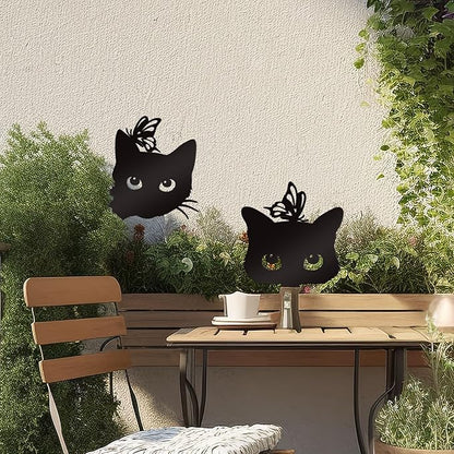 Bnesi 2 Pcs Black Cat Garden Sculptures Metal Fence Decorations Outdoor Decorations for Cat Lovers Black Metal Yard Art Lawn Ornaments Home Decor for Garden Yard Lawn (Elegant)