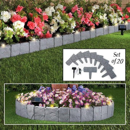 SkyMall Decorative 20 Piece Stone Effect Solar Garden Border Fence by SkyMall