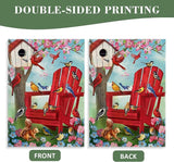 Spring Red Chair Birds Decorative Garden Flag, Cardinal Blue Jay Chickadee Squirrel Birdhouse Flowers Yard Outside Decorations, Summer Farmhouse Outdoor Small Home Decor Double Sided 12 x 18