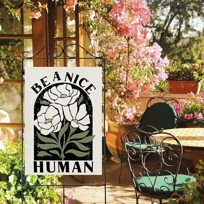 Dyrenson Inspirational Flower 28 x 40 House Flag Double Sided, Motivational Be A Nice Human Floral Garden Yard Decoration, Spring Summer Burlap Outdoor Decor Decorative Large Flag