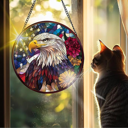 VAIIEYO Eagle Sun Catcher Stained Glass Window Hanging Ornament, Handmade Bird Sun Catcher Animal Decoration with Hooks for Window Garden Home, Mother's Day & Birthday Housewarming Gift (7.8 inch)