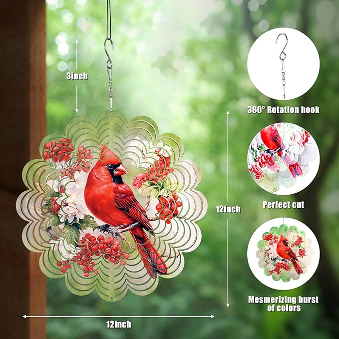 Cardinal Gifts for Mom, Moms Wind Spinners, Mother's Day Best Gift for Mom, Mother Birthday Gift from Daughter Son, Love Reminder Gifts for Mother's Day, Garden Decor Gifts for Outside, Patio, 12in