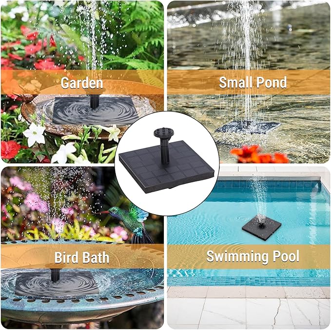 Solar Water Fountain for Bird Bath,Solar Bird Bath Fountains Pump with 6 Nozzles Monocrystalline Silicon Square Floating Outdoor Solar Water Pump for Garden, Pond, Pool