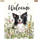 Floral Border Collie Garden Flag Spring Summer House Flags 28 x 40 Double Sided Flower Dog Yard Flags for Outside Large Outdoor Welcome Flags