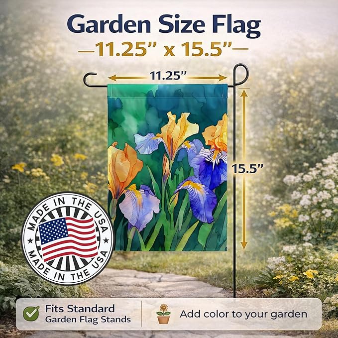 Caroline's Treasures Tennessee Iris in Watercolor Garden Flag Mailbox Flag Decorative Yard Flag Banner Outside Patio Artwork Yard Flower Beds, Garden Size, Multicolor