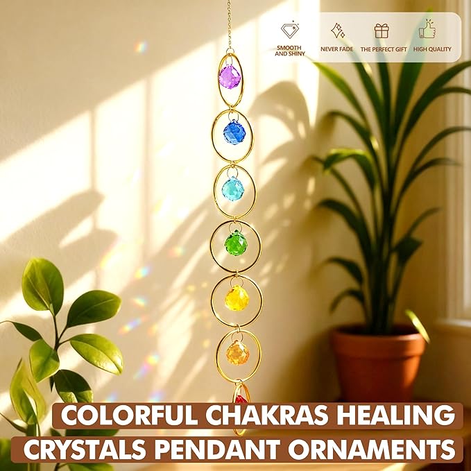 7 Chakras Healing Crystals Hanging Chakra Wall Decor Pendant Ornaments 7-Color 20 mm Crystal Balls for Wind Chimes, Hanging Sunlight Catcher, Window Ornament, Meditation, Fengshui, Yoga