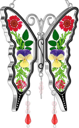 KY&BOSAM Butterfly Suncatcher Staiend Glass for Windows Hangings Wind Chimes Ornament with Pressed Dried Flowers Between Wings and No Charm Gift for Mom Mothers Day Valentine's Birthday Thanksgiving