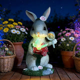 Solar Garden Decor Rabbit with Butterfly Statues Outdoor, Outdoor Figurine Statue Lights, Outdoor Garden Yard Lawn Patio Decoration, Unique House Warming Birthday Present for Women Family