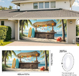 ANNA QUEEN Tiki Bar Garage Door Banner 6 x 13FT, Tropical Beach Surf Scene with Palm Trees and Surfboards,Outdoor Garage Decoration for Summer Parties Home Decor