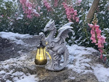 JORAE Dragon Statue with Solar Lantern Outdoor Figurine Gothic Garden Decor for Patio Balcony Lawn Yard Sculpture Resin, 9.5" H