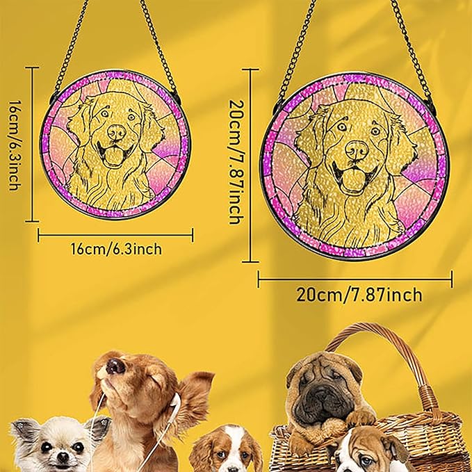 Personalized Pet Portrait Suncatcher Stained Glass Dog Ornament Remembrance Gifts for Dogs Lovers, Pet Memorial Gift for Dogs Memorial Gifts for Loss of Dog, Loss Sympathy Gift Window Hanging