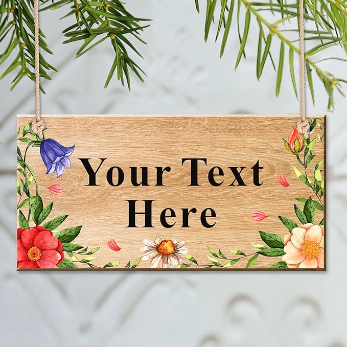 EDSG Personalized Signs Wooden Welcome Sign Custom Door Sign Personalized Plaque Yard Signs Garden Signs for Outside Hanging Wall Sign Home Decor(Design 1)