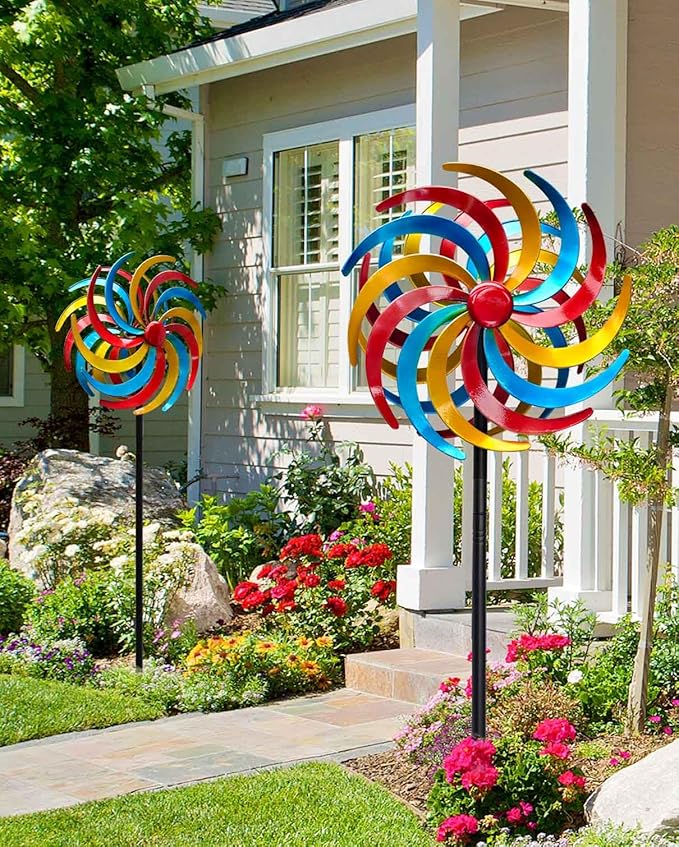 Wind Spinners Outdoor,Kinetic Wind Sculptures & Spinners, 63" Double-Side Metal Wind Spinner for Yard and Garden, Lawn Art Decorations Colorful