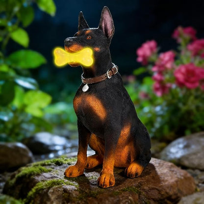 Doberman Solar Garden Statue - Outdoor Yard, Lawn, Patio Dog Decor - Unique Birthday Housewarming Gift for Dad, Mom, Men, Women