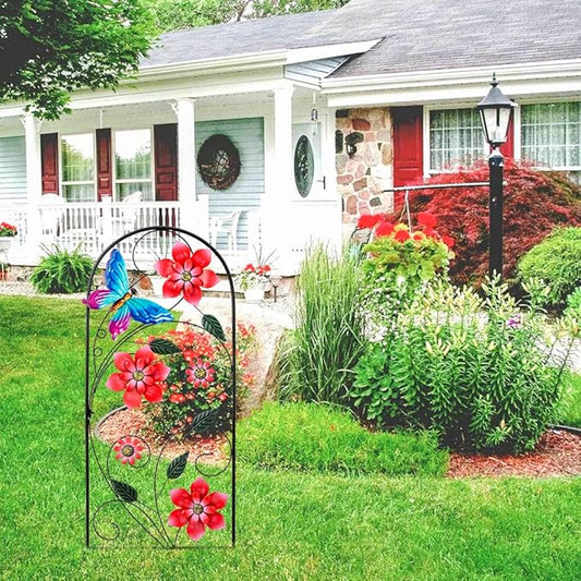 YEAHOME 33 Inch Decorative Garden Stakes, Outdoor Garden Decor Metal Flower Butterflies Spring Gardening Decor Art Yard Signs, Outdoor Decorations for Patio Outside Yard Lawn