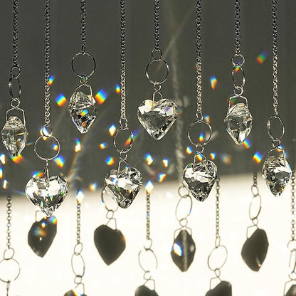 HDCRYSTALGIFTS 48pcs 20mm Clear Crystal Heart Prism Sun Catchers, Heart Prisms Rainbow Maker Chandelier Crystals, Hanging Suncatchers for Window, Garden, Home, Wedding, Glass Valentine's Day Ornaments