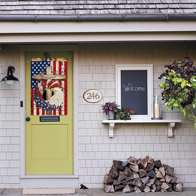 AVOIN colorlife Patriotic Stars and Stripes Eagle Wreath House Flag 28x40 Inch Double Sided Outside, USA 4th of July Memorial Day Independence Day Watercolor Yard Outdoor Decoration