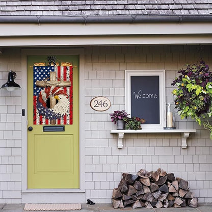 AVOIN colorlife Patriotic Stars and Stripes Eagle Wreath House Flag 28x40 Inch Double Sided Outside, USA 4th of July Memorial Day Independence Day Watercolor Yard Outdoor Decoration