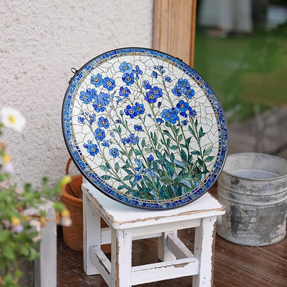 LITIVY Forget-Me-Not Flower Stained Glass Suncatcher, 6 Inch Handmade Blue Floral Window Hanging Decor for Garden, Sun Catcher Home Decor