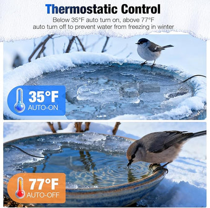 250W Utility De-Icer with Thermostat, Durable Cast Aluminum Submersible Water Heater for Bird Bath, Chicken Water, Livestock Tank, 9.8ft Cord, Black
