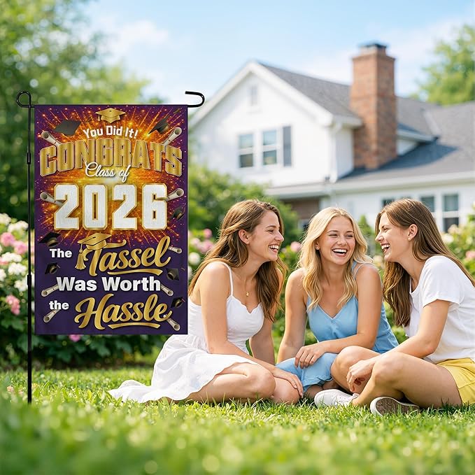 Graduation Decorations 2026 - Class of 2026 Garden Flag | Graduation Decor Party Favors Supplies for Outdoor Indoor Double-Side Backdrop Banner for Garden Porch Patio Lawn Yard Home,12x18Inch (Purple)