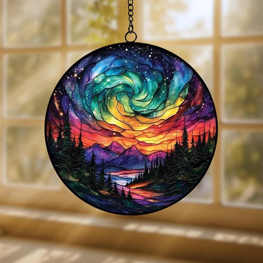 Northern Lights Aurora Acrylic Suncatcher, Boho Suncatchers for Window Hangings, Stained Glass Effect Indoor Outdoor Garden Decor for Nature Lover, Gifts for Mother's Day, Mom, Grandma, Wife, Women