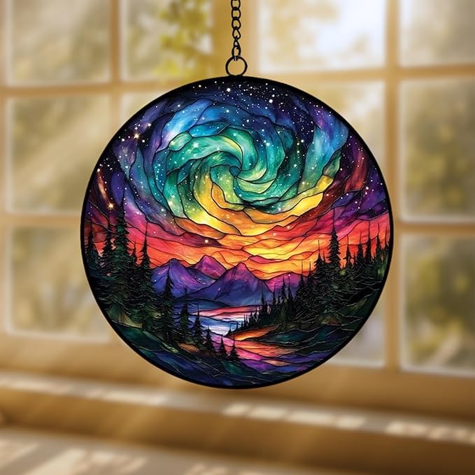 Northern Lights Aurora Acrylic Suncatcher, Boho Suncatchers for Window Hangings, Stained Glass Effect Indoor Outdoor Garden Decor for Nature Lover, Gifts for Mother's Day, Mom, Grandma, Wife, Women