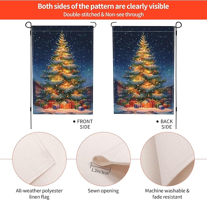 Christmas Tree Garden Flag Seasonal Double Sided 12 x 18 Inch Small Yard Flag for Indoor Outdoor Decor Holiday All Seasons