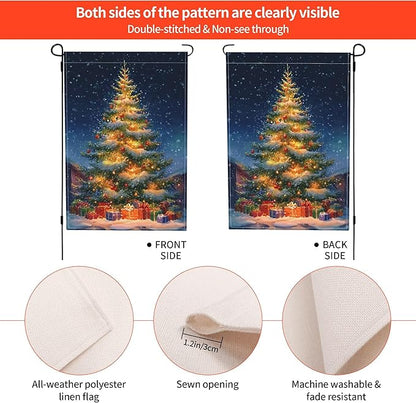 Christmas Tree Garden Flag Seasonal Double Sided 12 x 18 Inch Small Yard Flag for Indoor Outdoor Decor Holiday All Seasons
