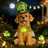 TERESA'S COLLECTIONS Saint Patrick's Day Decor, Dog Statue with Irish Costume and Solar Light, Waterproof Resin Garden Decor, Saint Patrick's Day Decor Gift for Party 8 Inch