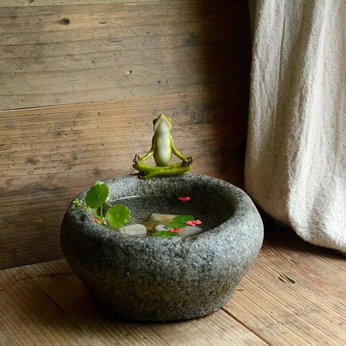 Top Collection Garden Frog Meditating On Large Functional Stone Flower Pot Planter Figurine