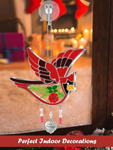 KY&BOSAM Gifts for Mom I Love You Mom Cardinal Suncatcher Stained Glass Hand Painted Color for Window Hanging Ornament Wind Chime with Real Flower and Metal Heart Charm Mothers Day Birthday Christmas
