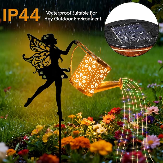 Solar Powered Fairy Water Bottle Light, Garden Decorative Iron Beautiful Fairy Flowing Water Bottle Ground Lamp, Wireless Twilight to Dawn LED Light Waterproof.