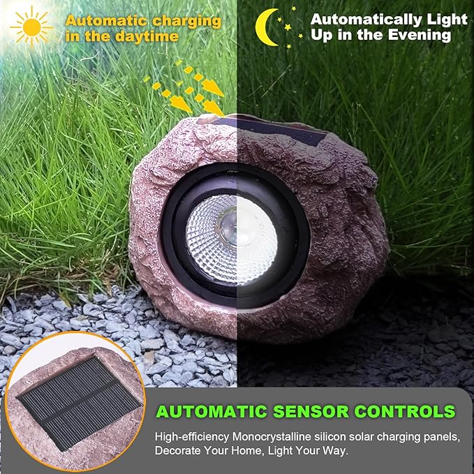 Solar Rock Lights Outdoor Waterproof - [4 Pack] Realistic Stone Solar Powered Garden Lights, LED Decorative Landscape Lighting for Pathway, Yard, Walkway, Lawn, Rockery, Warm White